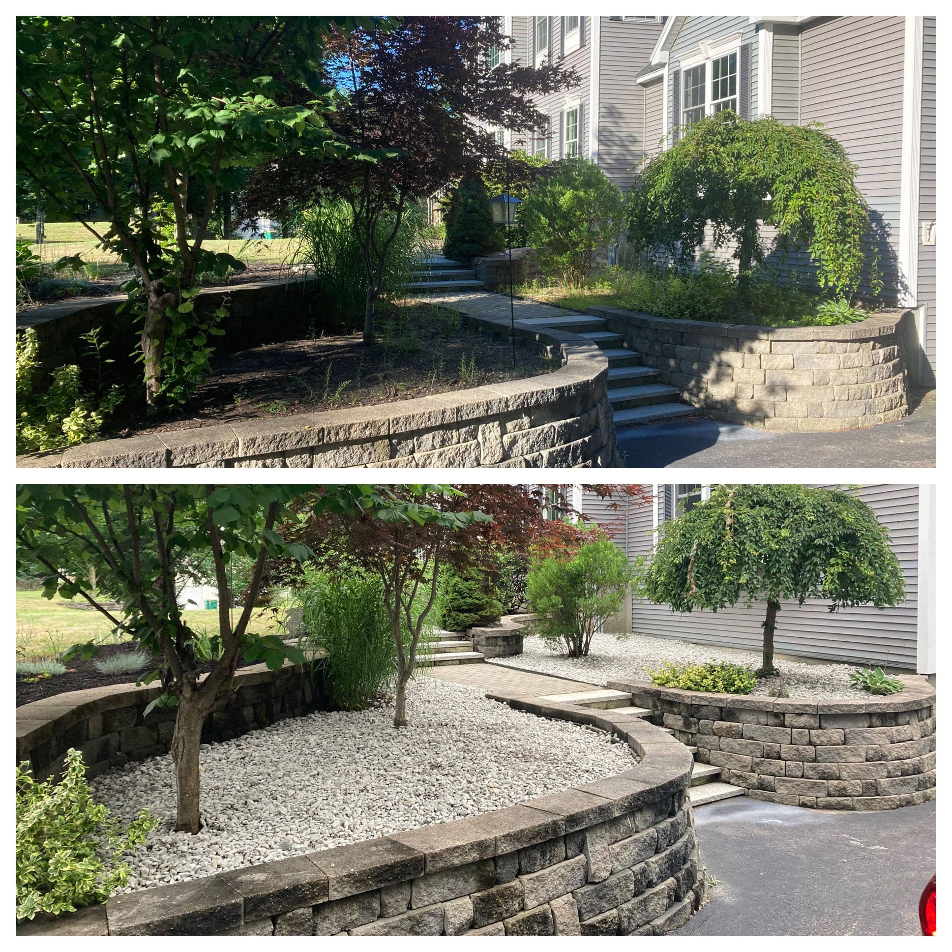 Before and after shots of a small planting bed